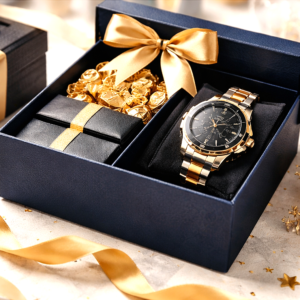 Luxury Premium Gift Box with Elegant Gold Watch & Celebration Essentials